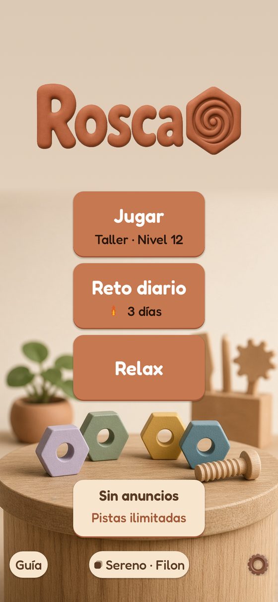 Pantalla de inicio de Rosca con los modos Jugar, Reto diario y Relax
